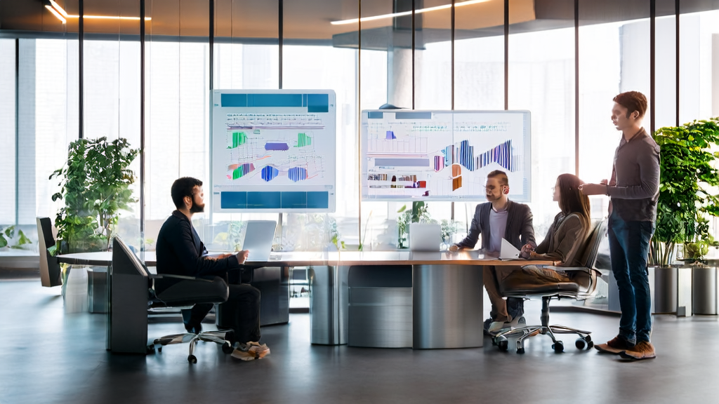 In a modern office, entrepreneurs use AI technology for email marketing while the Perplexity CEO praises the Kimi K2 model.