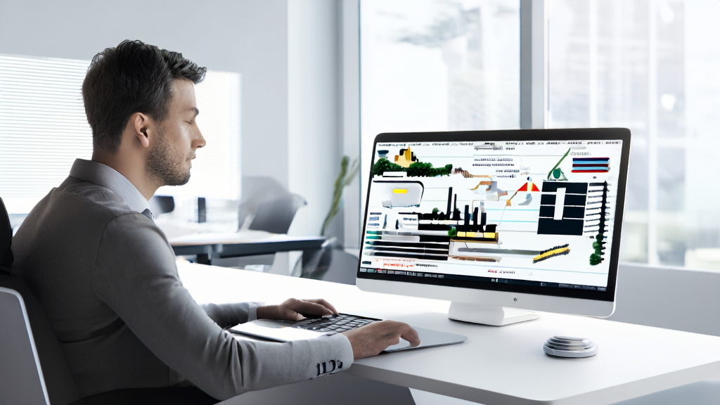 A young entrepreneur optimizing email marketing send times using AI technology in a modern office