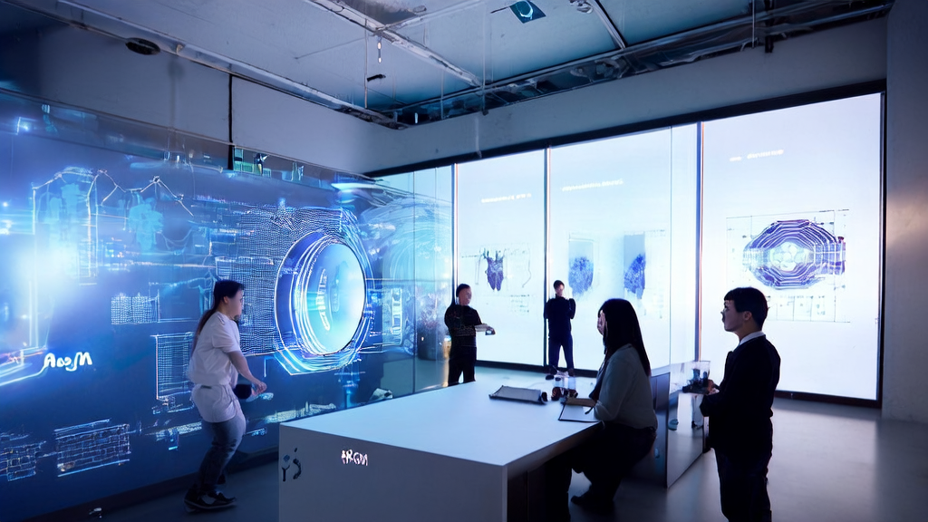 Data scientists in a futuristic office using Google DeepMind's GenAI Processors to optimize AI-driven email templates