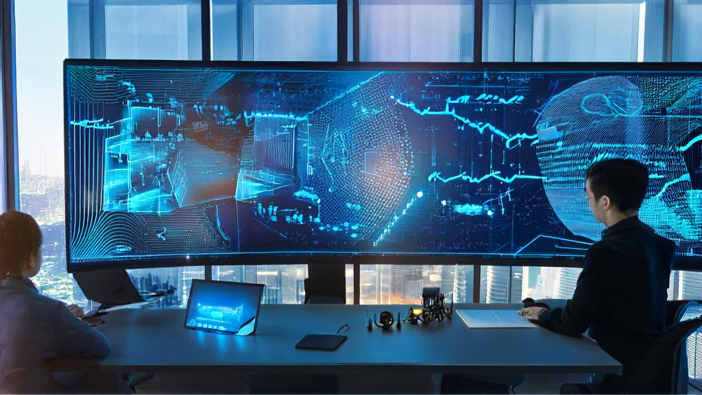 Modern office scene showcasing the use of Dell AI platform and Intel Gaudi3 accelerator to enhance enterprise transformation and customer acquisition efficiency