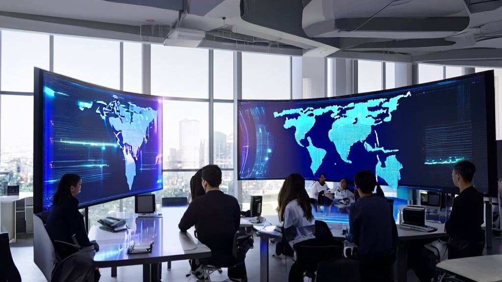 A team in a modern office using AI-driven customer acquisition system to optimize email marketing effectiveness