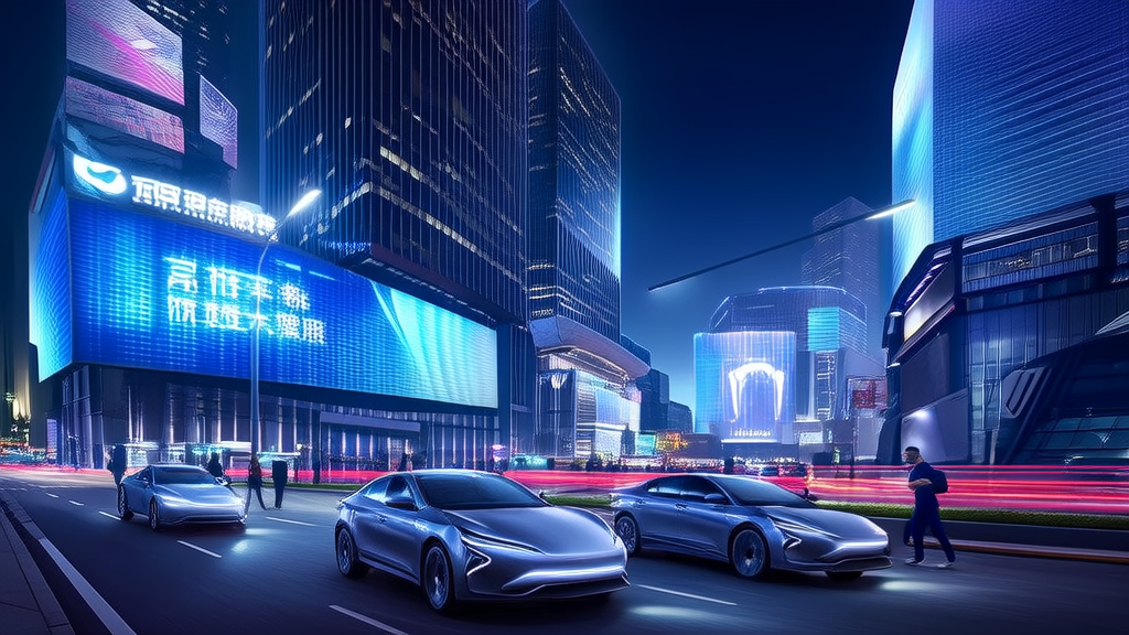 A futuristic city scene showcasing smart driving technology and the collaboration between Zhuoyu Technology and Alibaba Cloud's Qwen model