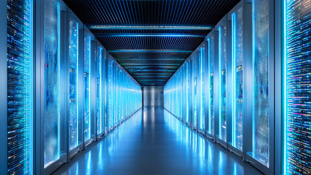 Illustration of Microsoft's microfluidic cooling technology in a data center and the efficient operation of an AI-driven customer acquisition system