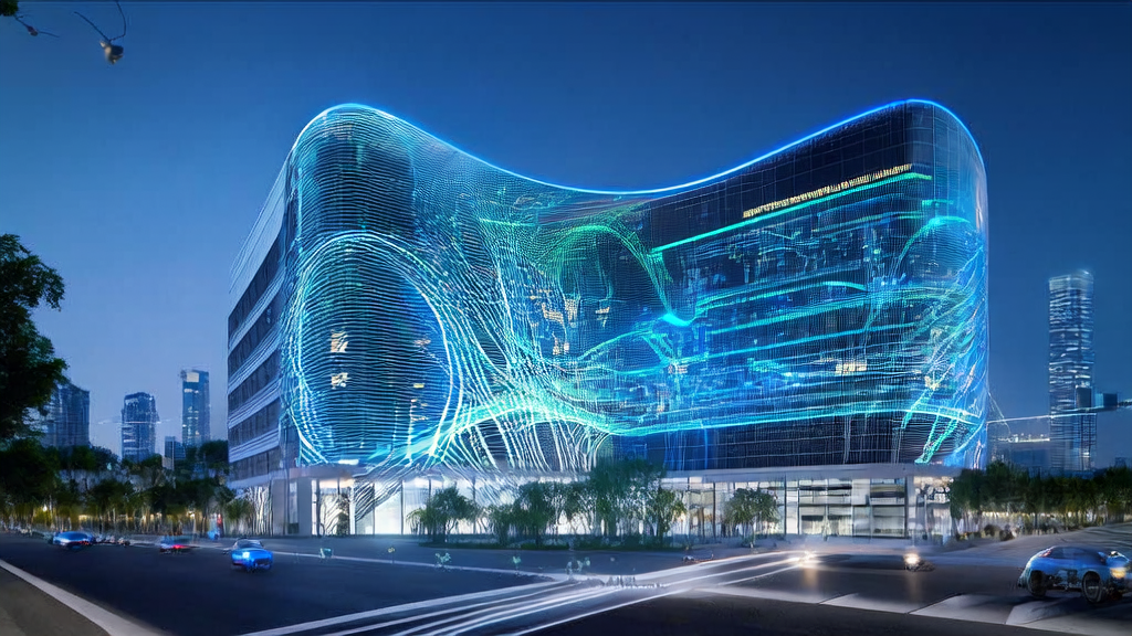 AI驱动的全球市场获客新策略：现代化AI数据中心与跨境电商企业的繁忙景象