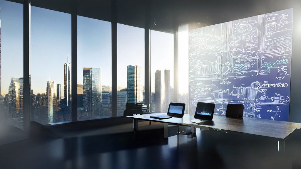 创业者在现代化办公室中利用AI技术优化独立站获客策略