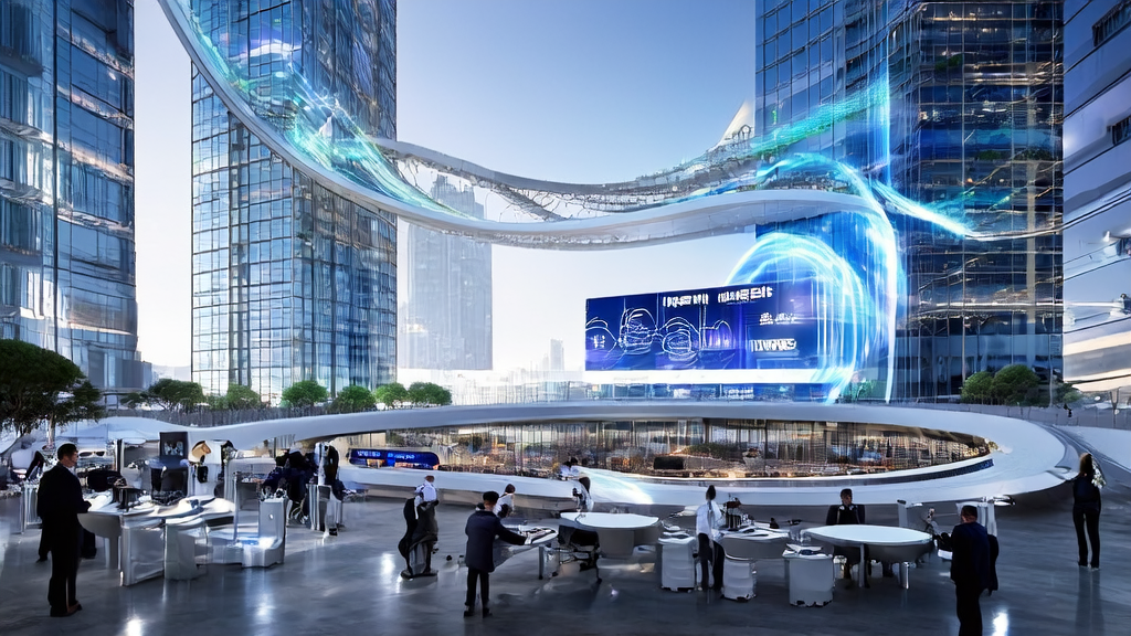 现代办公室内，工程师们正在开发和优化基于AI的高转化邮件策略，背景是繁忙的城市景象和Creao AI的标志。