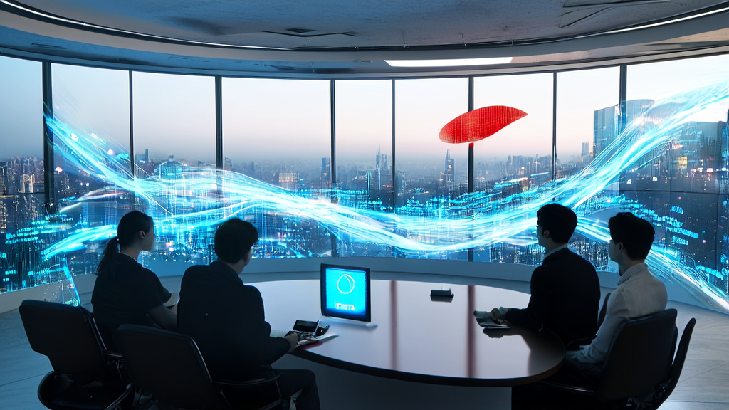 现代化办公室中，工程师们使用AI客户预测模型和超个性化邮件营销系统，结合微软开源的VibeVoice-Realtime-0.5B模型进行实时客户互动。