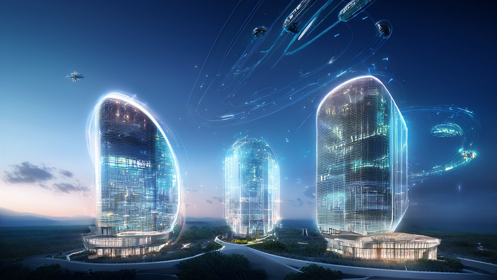 AI驱动的个性化邮件营销与太空超级计算完美结合的未来城市景象