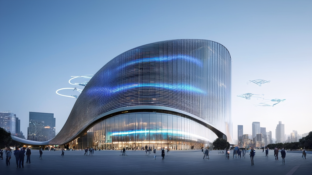 未来城市的办公大楼展示AI驱动的个性化邮件营销成功案例