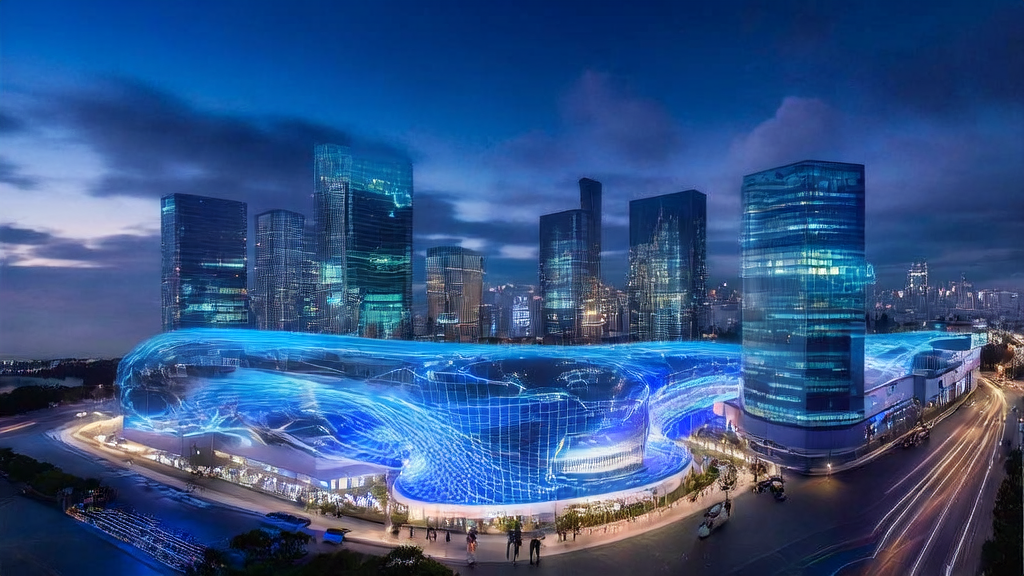 A futuristic city marketing team discussing AI-driven precise advertising for effective customer acquisition