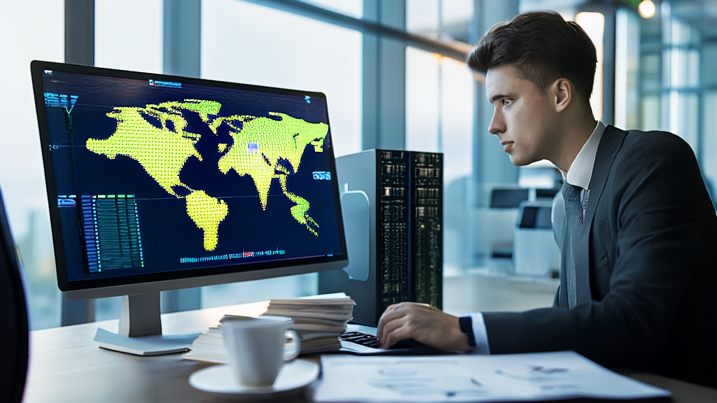 AI-driven marketing strategy: A modern office scene leveraging advanced technology to improve customer conversion rates