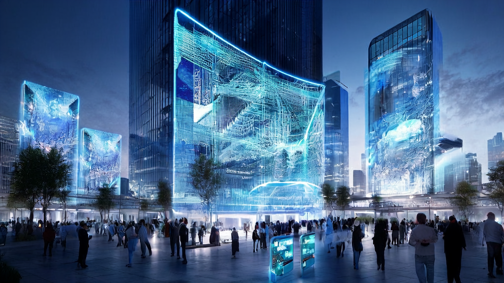 AI驱动的海外市场营销：机遇与挑战，展示了未来城市中AI技术的应用场景