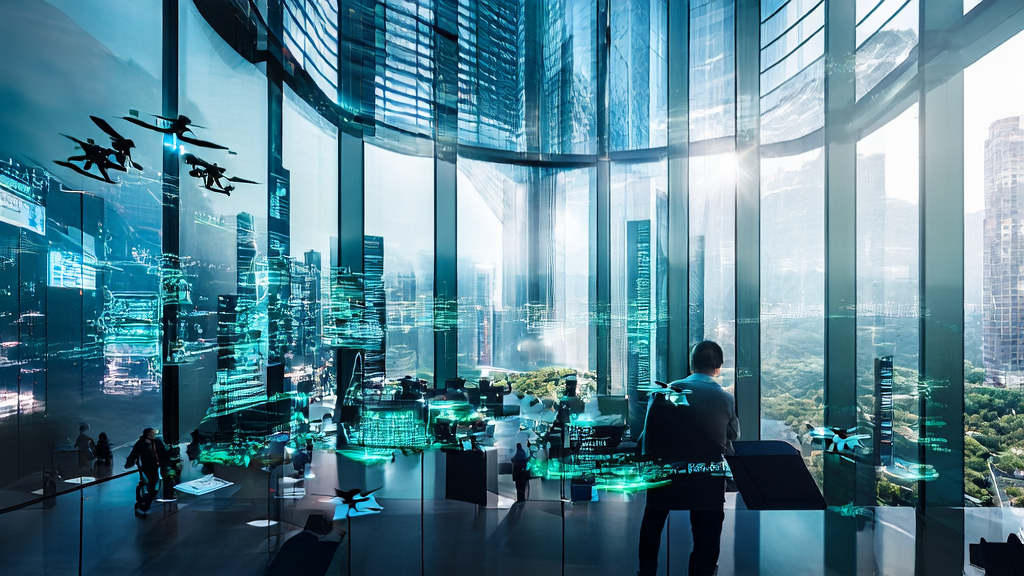 未来城市中一位白领正在使用AI技术进行超个性化邮件营销