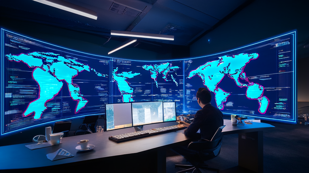 A data scientist working on AI-driven personalized email marketing in an office, with a world map showing customer locations.