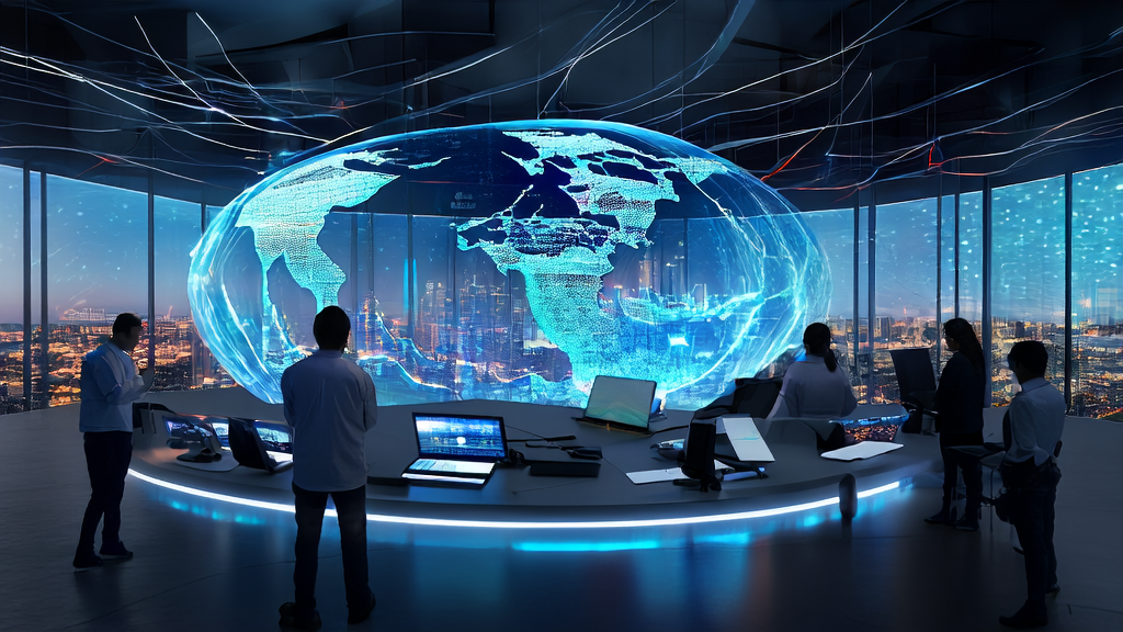 未来办公室中工程师们正在讨论AI驱动的个性化邮件营销策略