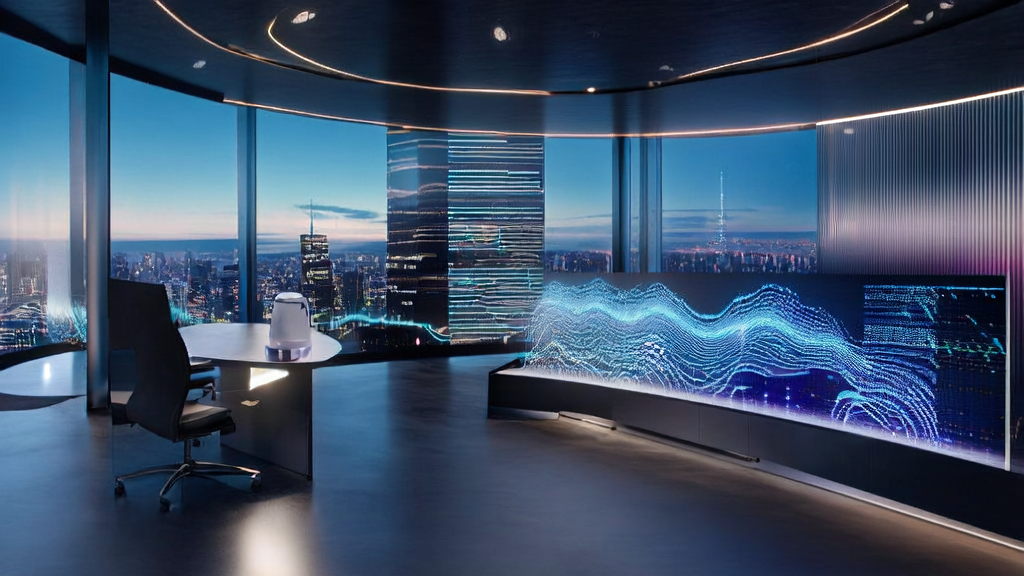 Office scene of AI-driven personalized email marketing, showcasing employees using advanced algorithms to optimize email marketing campaigns