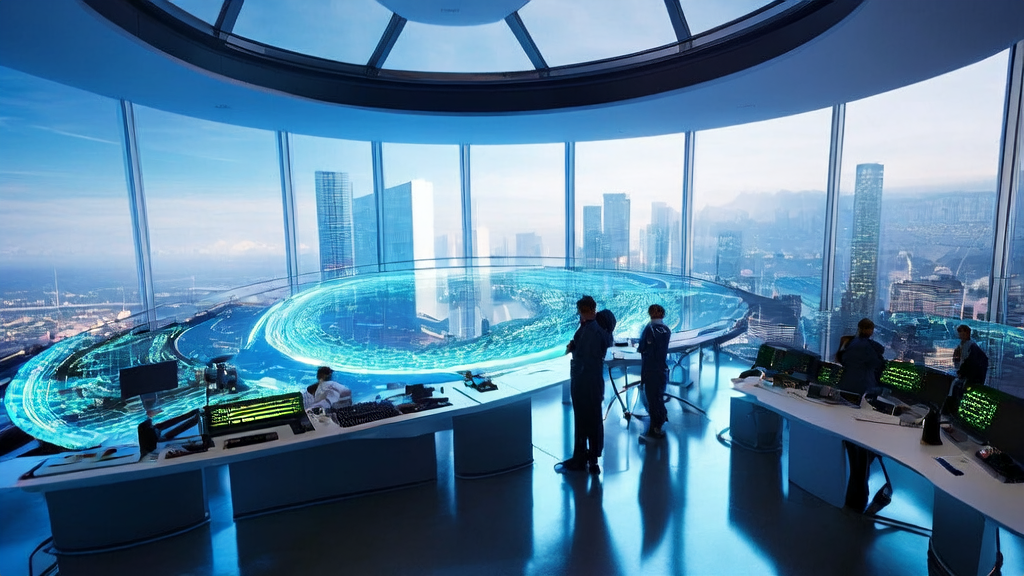 Engineers in a futuristic office using AI technology for hyper-personalized email marketing to boost open rates and conversions