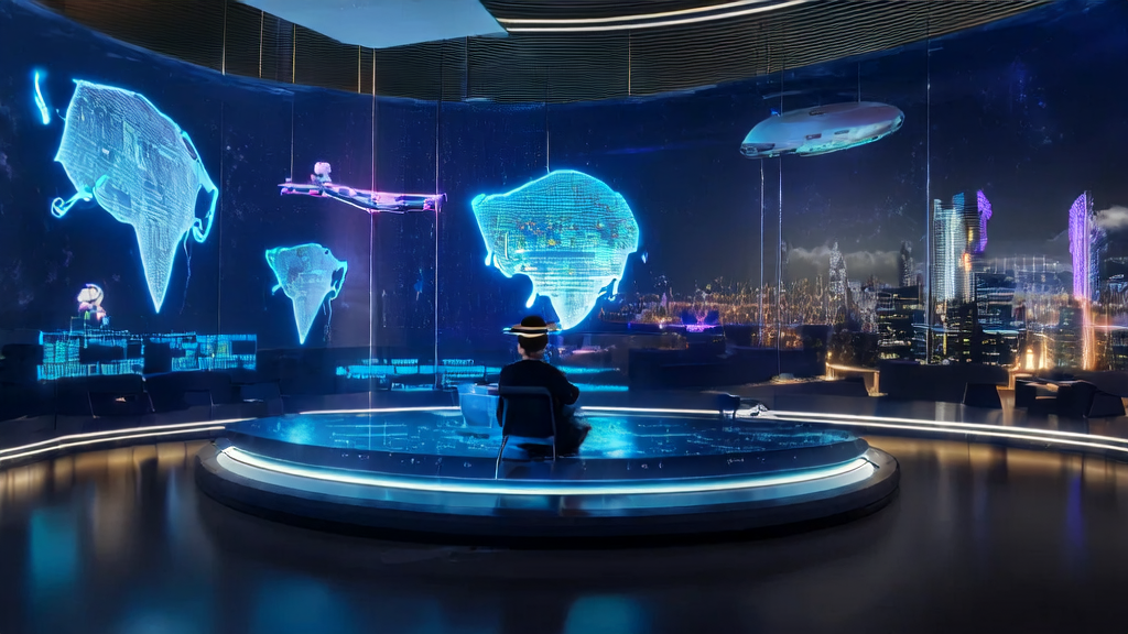 AI-driven personalized email marketing in a futuristic office setting