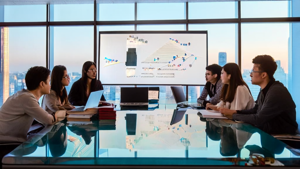 Team members in a modern office using AI technology for personalized email marketing, significantly boosting open rates