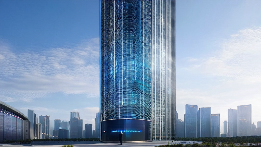 A futuristic city with Microsoft's AI data center and a business professional analyzing personalized email marketing using an AI-driven acquisition system