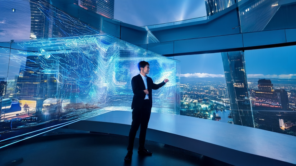 未来办公室中营销经理使用AI驱动的个性化邮件营销系统