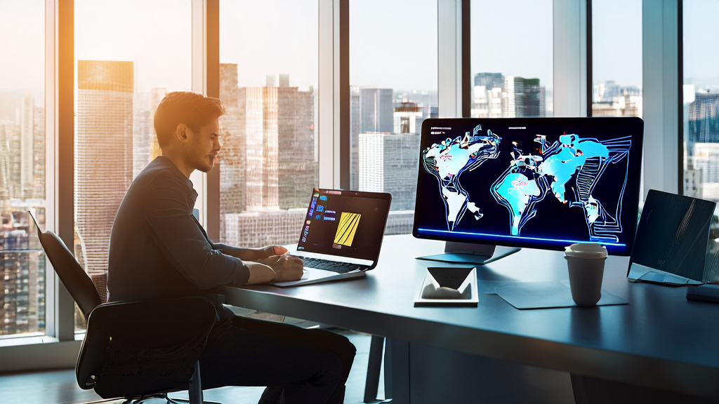 Young entrepreneurs in a modern office discussing an AI-driven personalized email marketing system, with sunlight streaming through large windows, creating an atmosphere full of hope and vitality.