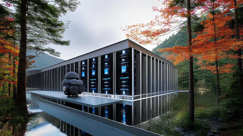 现代化数据中心中，AI技术驱动的个性化邮件营销与精准触达，熊猫机器人手持平板电脑显示客户预测数据。