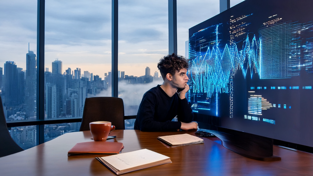 An entrepreneur in an office using AI technology to optimize email marketing, improving customer response rates and sales efficiency