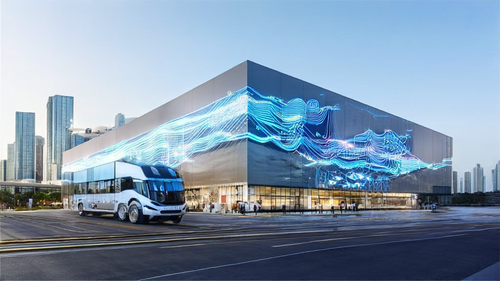 Modern logistics center collaborating with autonomous delivery vehicles, showcasing AI customer prediction models and cross-border e-commerce advertising effectiveness
