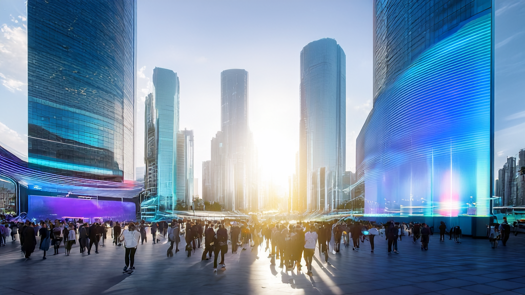 Showcasing AI-driven precise advertising for cross-border e-commerce, attracting passersby to stop and watch.