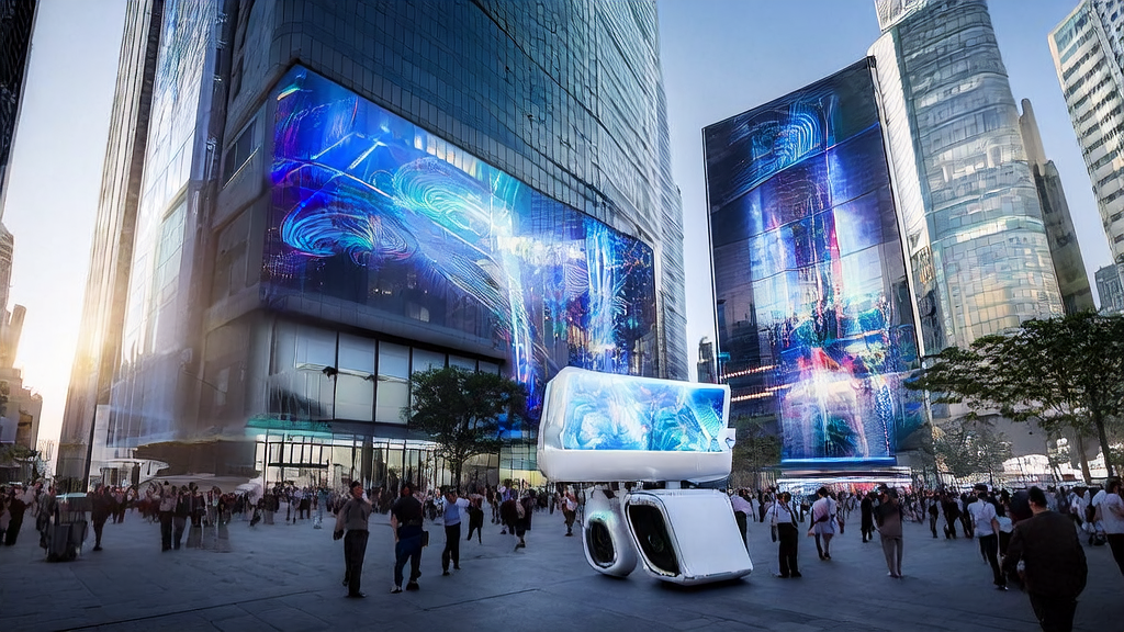 AI-driven precise advertising in a modern city scene