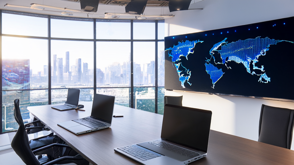 现代化办公室中的员工使用AI技术进行精准获客和个性化邮件营销