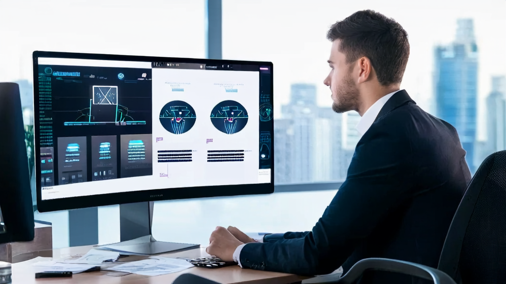 AI技术赋能的高效销售场景，展示销售人员通过AI工具与客户互动并优化邮件营销策略