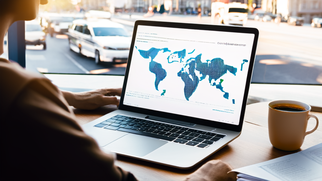 An employee of a foreign trade company using an AI email editing tool to optimize international email communication in a modern office environment
