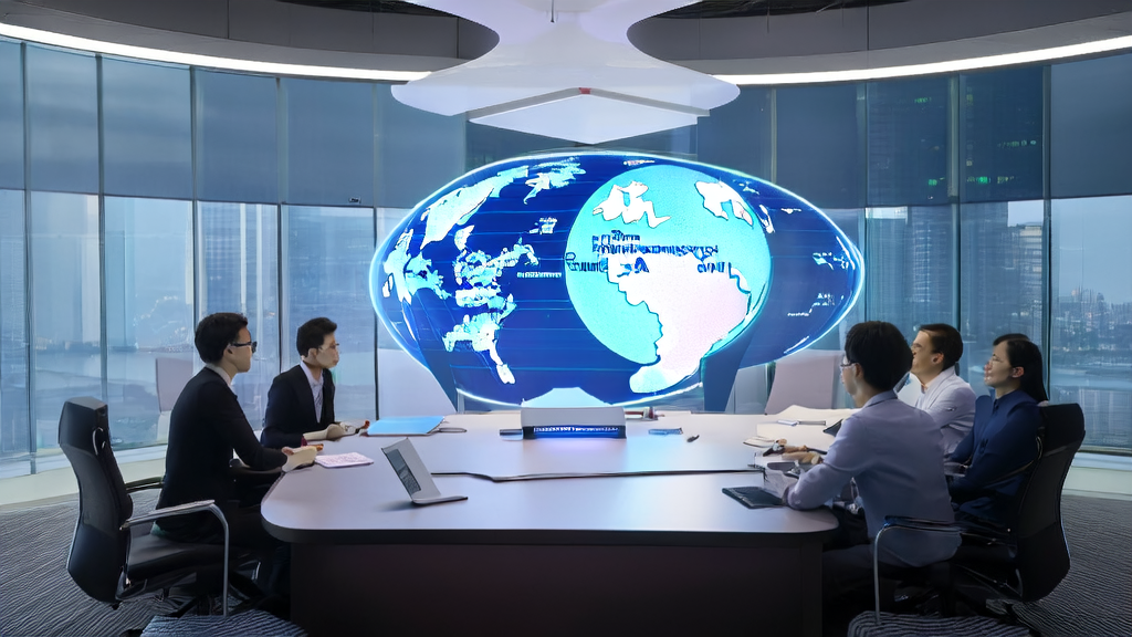 Scene of employees in a modern office using AI technology for multilingual email generation