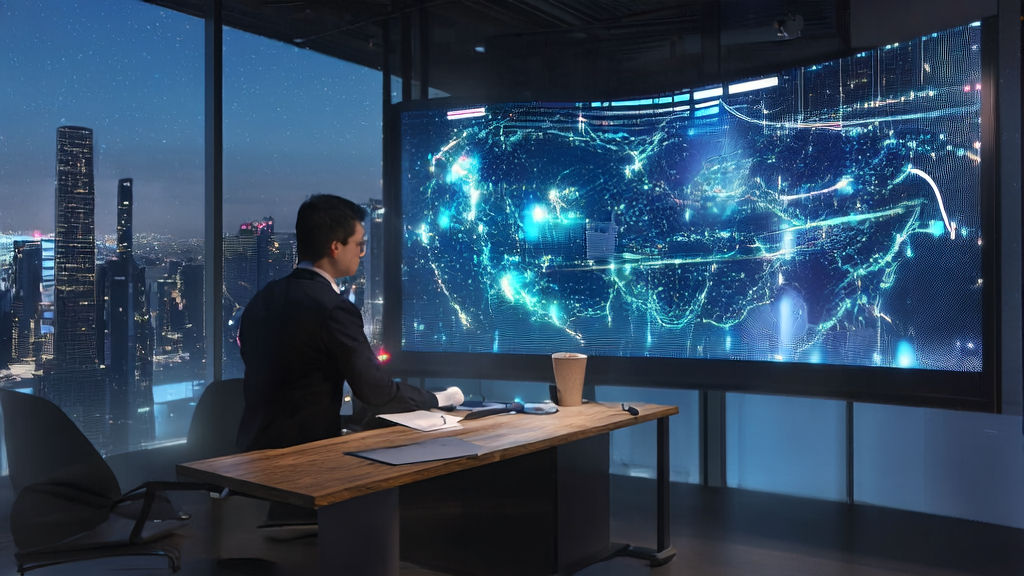 A petroleum engineer working in a high-rise office using AI email marketing tools to optimize email content by analyzing customer data