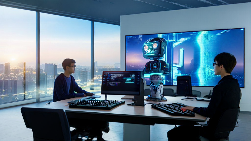 现代化办公室中程序员们利用AI优化邮件营销策略，提升客户回复率和转化率