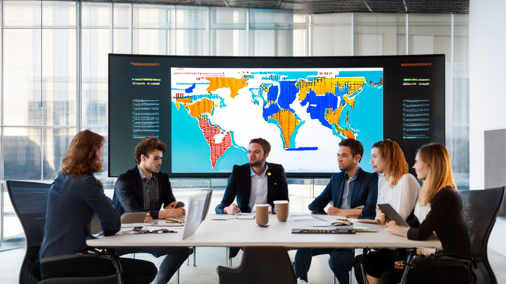 A modern office where a team is discussing AI email marketing strategies to boost cross-border e-commerce growth