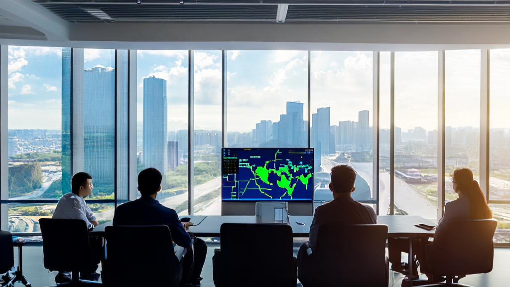 A modern office bathed in sunlight, where engineers are discussing AI email marketing strategies based on Huawei Cloud Pangu 5.5