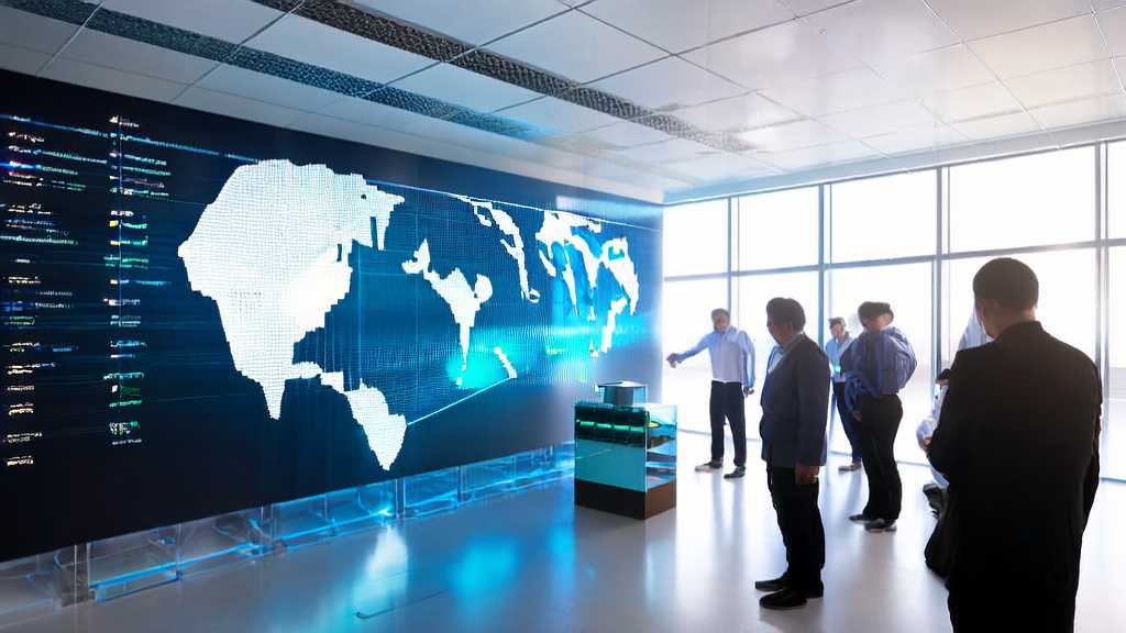 Data scientists in a futuristic office discussing AI email marketing applications in global markets, with the Thinking Machines Lab logo in the background.