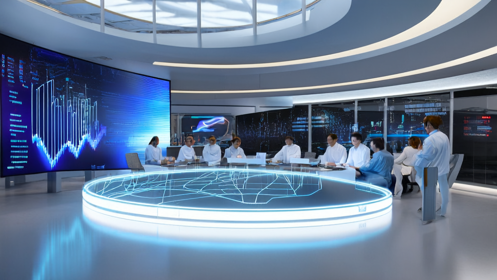 In a futuristic tech office, data scientists are studying AI-optimized email marketing strategies, with a large screen in the background displaying the performance comparison between GPT-5 and Grok4.