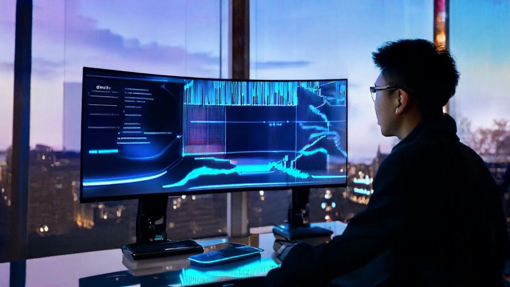 一位营销专家在办公室使用AI邮件润色工具，窗外是小鹏汽车发布的IRON机器人。