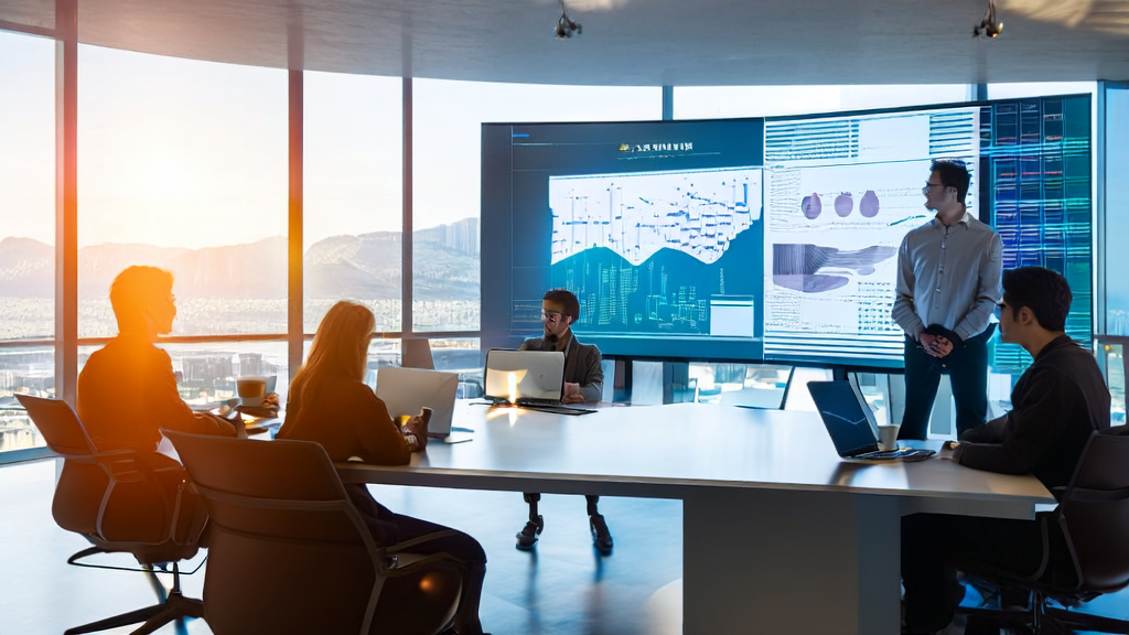 Modern office scene showcasing the use of AI email marketing to enhance customer acquisition and user retention