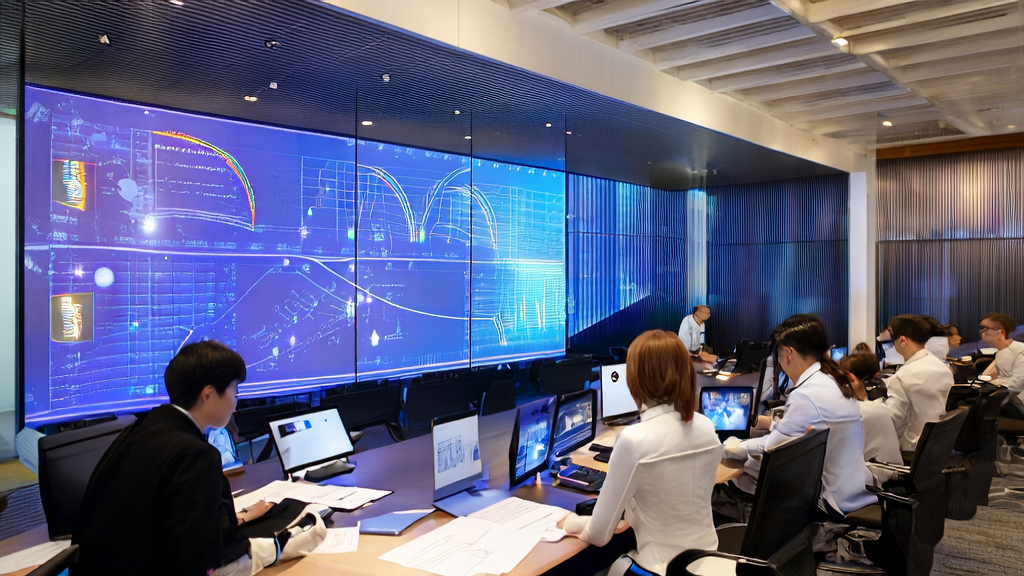 E-commerce team using AI email marketing tools to boost sales, with a background of intelligent robots and server cabinets