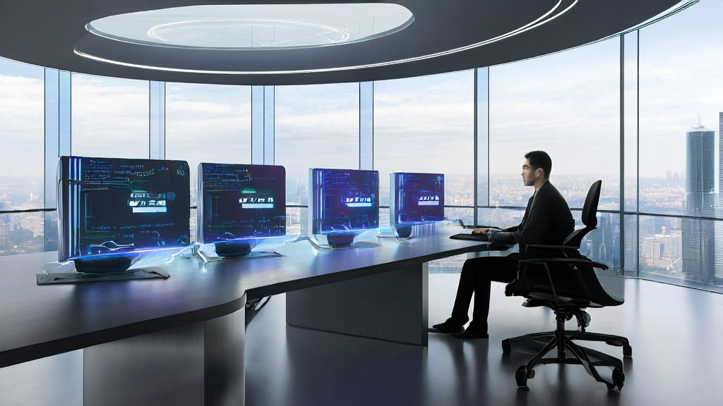 Young marketing manager in a futuristic office using AI email marketing and “Ziyue 3“ model to boost customer reply rates