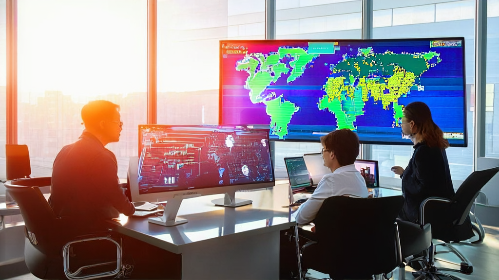A modern office building under the sunlight, employees are using AI technology to optimize email marketing strategies and improve reply rates, showcasing news of AI models winning in a college entrance exam math competition.