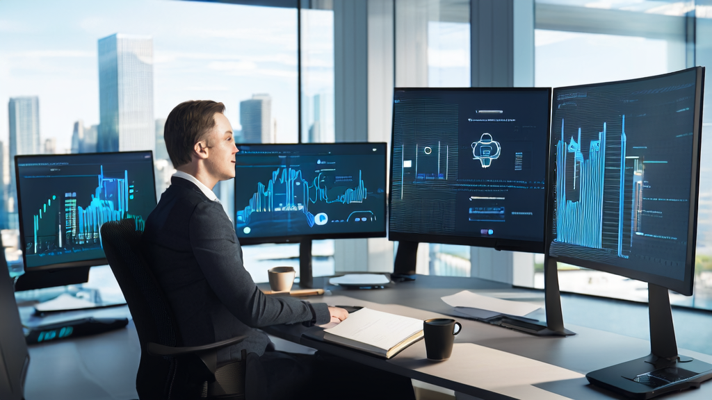 E-commerce marketing manager in a modern office using AI email marketing to boost sales