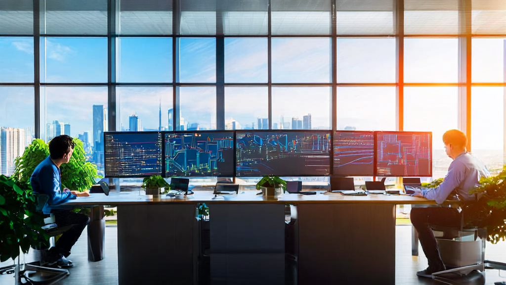 现代化办公室中，工程师们利用AI技术优化邮件营销策略，提高获客效率