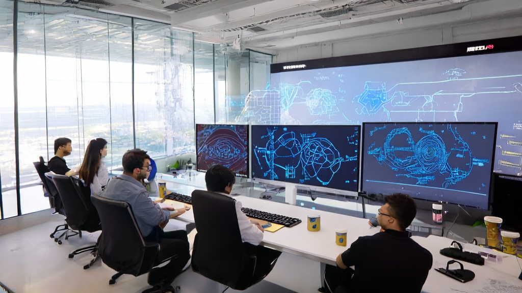Programmers in a modern office discussing AI email marketing and large model technology, showcasing methods to improve email response rates using the latest technology.