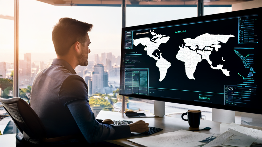 E-commerce entrepreneur using AI email marketing technology to optimize sales strategies in a modern office